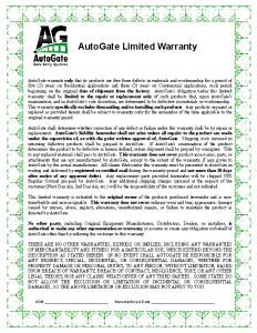 AUTO GATE WARRANTY