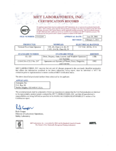 UL325  5th Ed & CSA LISTING
